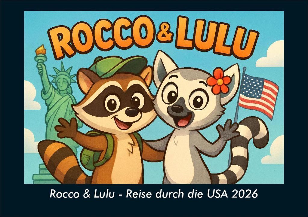 Rocco & Lulu - Reise durch die USA 2026 Fotokalender - Querformat DIN A5, Monatskalender mit Kinder-Motiven von Tieren, Reisen, Freundschaft und Ab...