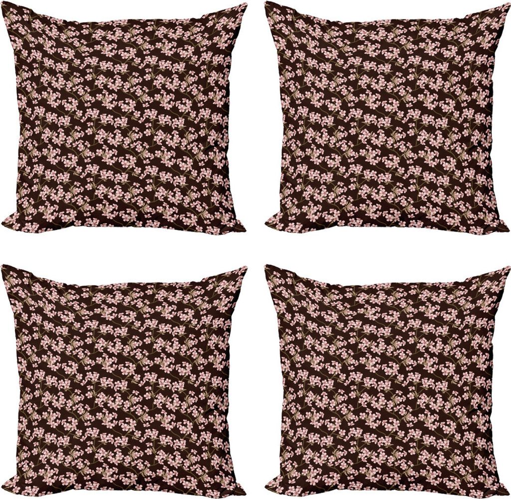 ABAKUHAUS japanisch Kissenbezug Set (4 Stück), Soft Pink Cherry Bloom, Moderner Doppelseitiger Digitaldruck, 60 cm x 60 cm, Braun Hellrosa