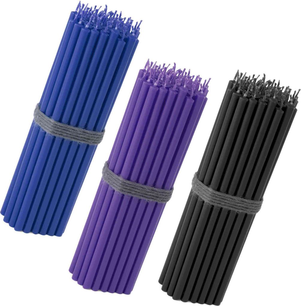 150x Stabkerzen 16cm – Blau Violett Schwarz – tropffrei, dünn & dekorativ