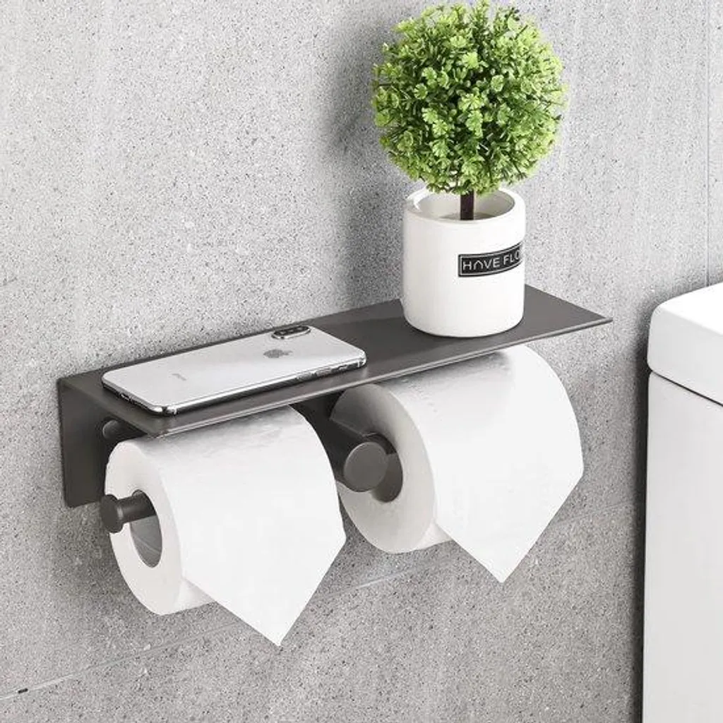 Porte-papier toilette double en aluminium gris 31 cm autocollant Pro