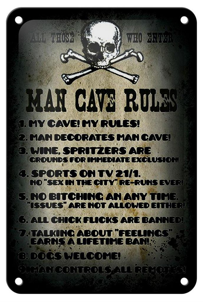 Blechschild Spruch 12x18cm Man cave rules wine spritzers