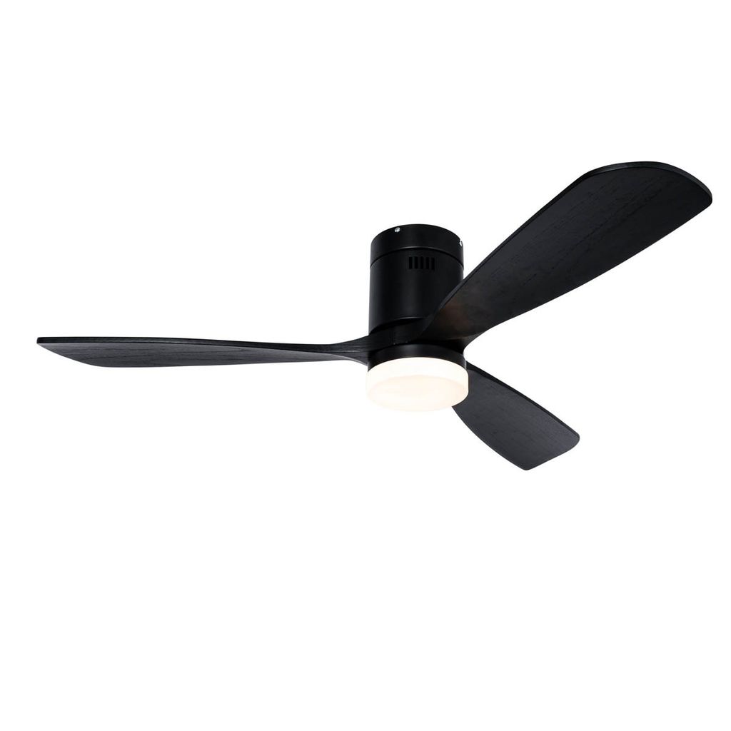 Qazqa led Design Deckenventilator mit Fernbedienung - Sofia - Schwarz, Rund, Holz, 2700K - 3500K, 132cm, Smart-Lampe, Ideal als Schlafzimmerlampe u...