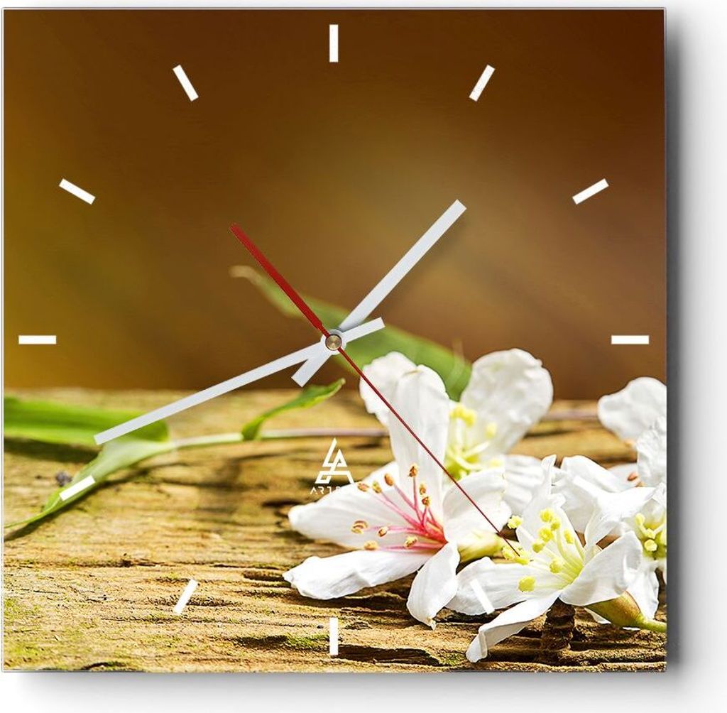 Wanduhr - Quadrat - Glasuhr - Asien spa bambus blume - 30x30cm - Schleichendes Uhrwerk - Lautlos - zum Aufhängen bereit - Dekoration Modern - Wand...