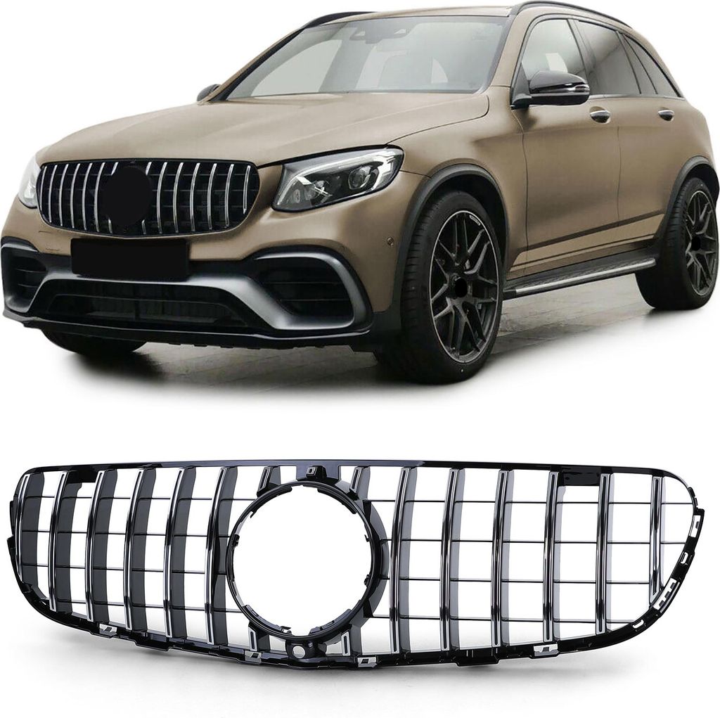 Sport Kühlergrill Frontgrill Schwarz Glänzend Chrom für Produktbild 