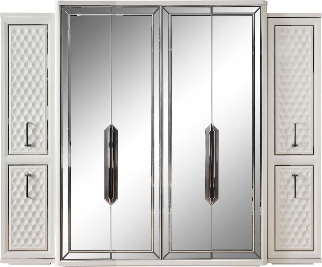 Casa Padrino Luxus Art Deco Schlafzimmerschrank Weiß / Bronze 280 x 60 x H. 229 cm - Verspiegelter Kleiderschrank mit 4 Türen - Schlafzimmer Möb...