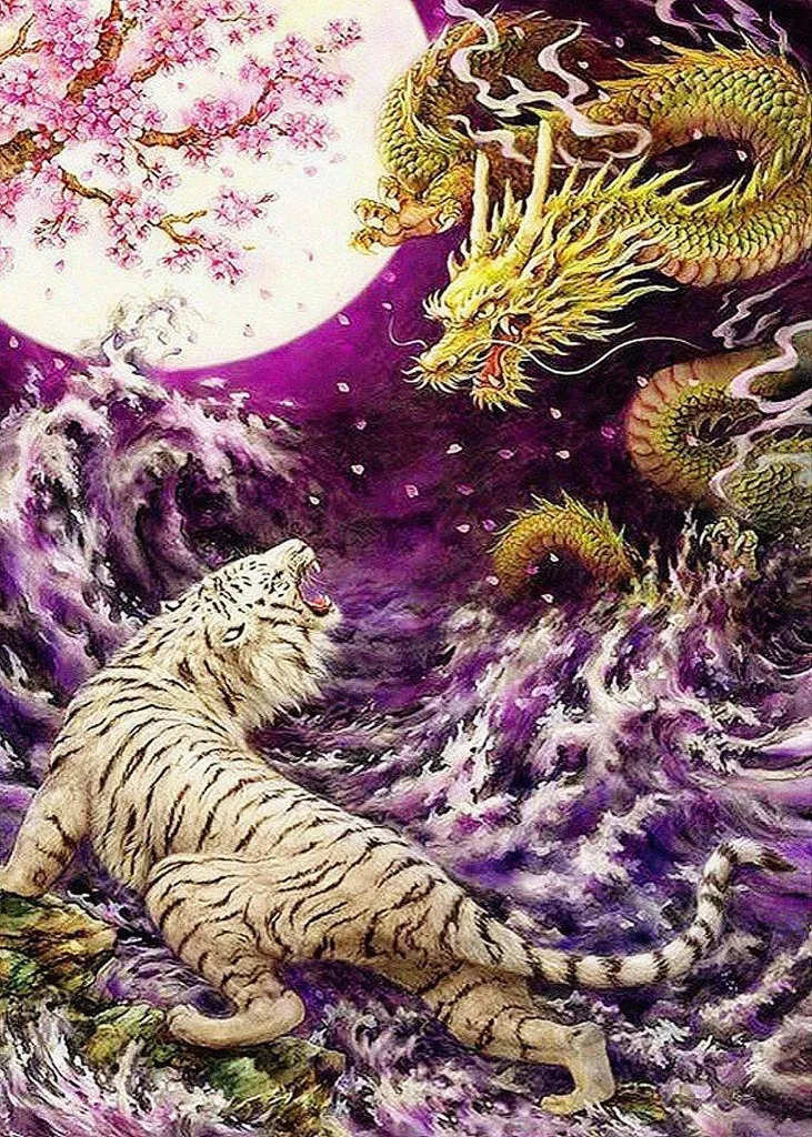Décoration Murale DIY Tigre et Dragon - Broderie de Diamants Zen 45x60 cm