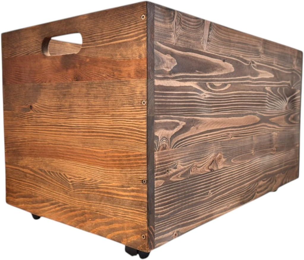 Weeco Holz-Aufbewahrungsbox mit Rollen 73x45x40 cm – Massiv Kiefer, Mobil, Rustikales Design