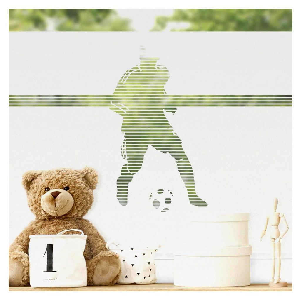 Statisch haftende Fensterfolie Sport Sichtschutz Milchglas - Fußball Modern Blickdicht für Innenräume Weiß Kinderzimmer Glas 80x180cm