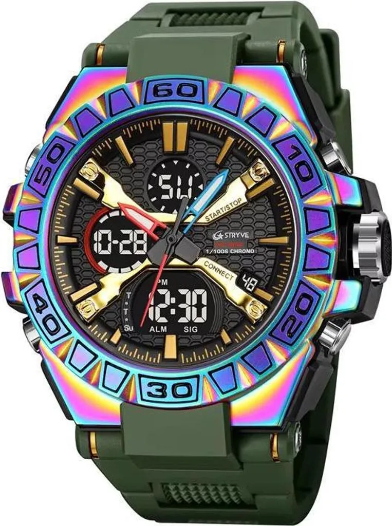 Montre STRYVE SY-38680 étanche avec affichage LED vert et multicolore