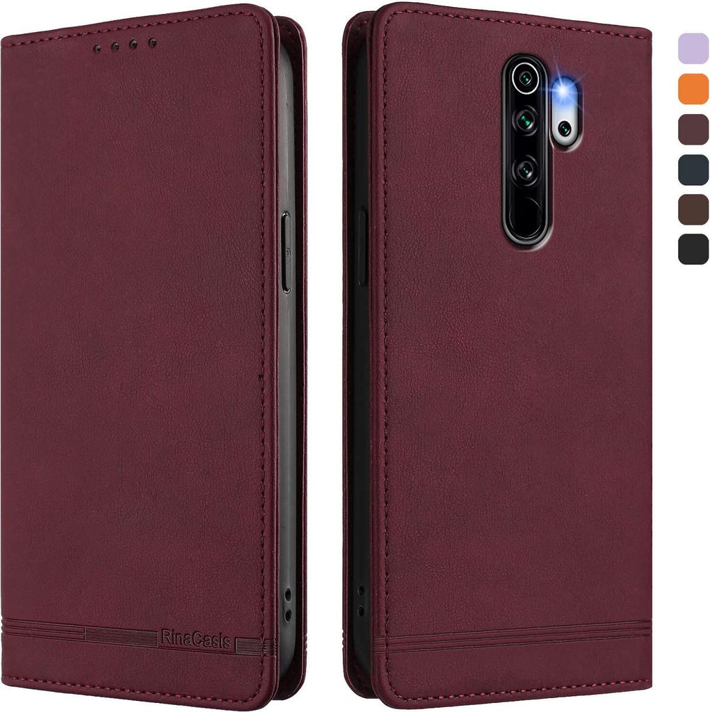 Hülle für Xiaomi Redmi Note 8 Pro, Retro Kunstleder Ständer Klapphülle mit Kartenfächer und Magnetische Rot