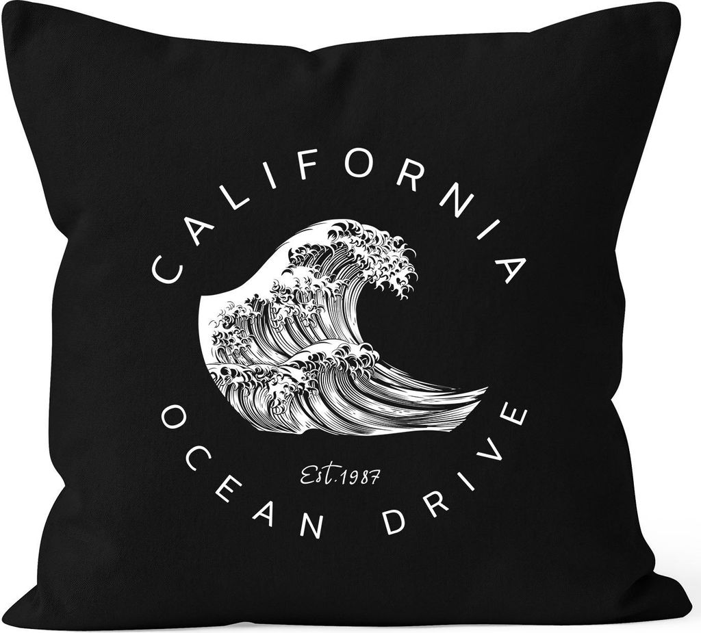Kissenbezug Welle Wave California Ocean Drive Surf Summer Kissen-Hülle Deko-Kissen Autiga schwarz unisize