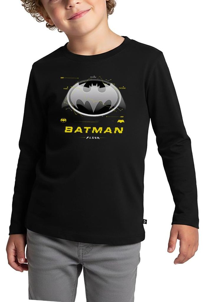 Spreadshirt The Flash Klassisches Batman Logo In Grau Kinder Premium Langarmshirt, 98/104 (2 Jahre), Schwarz