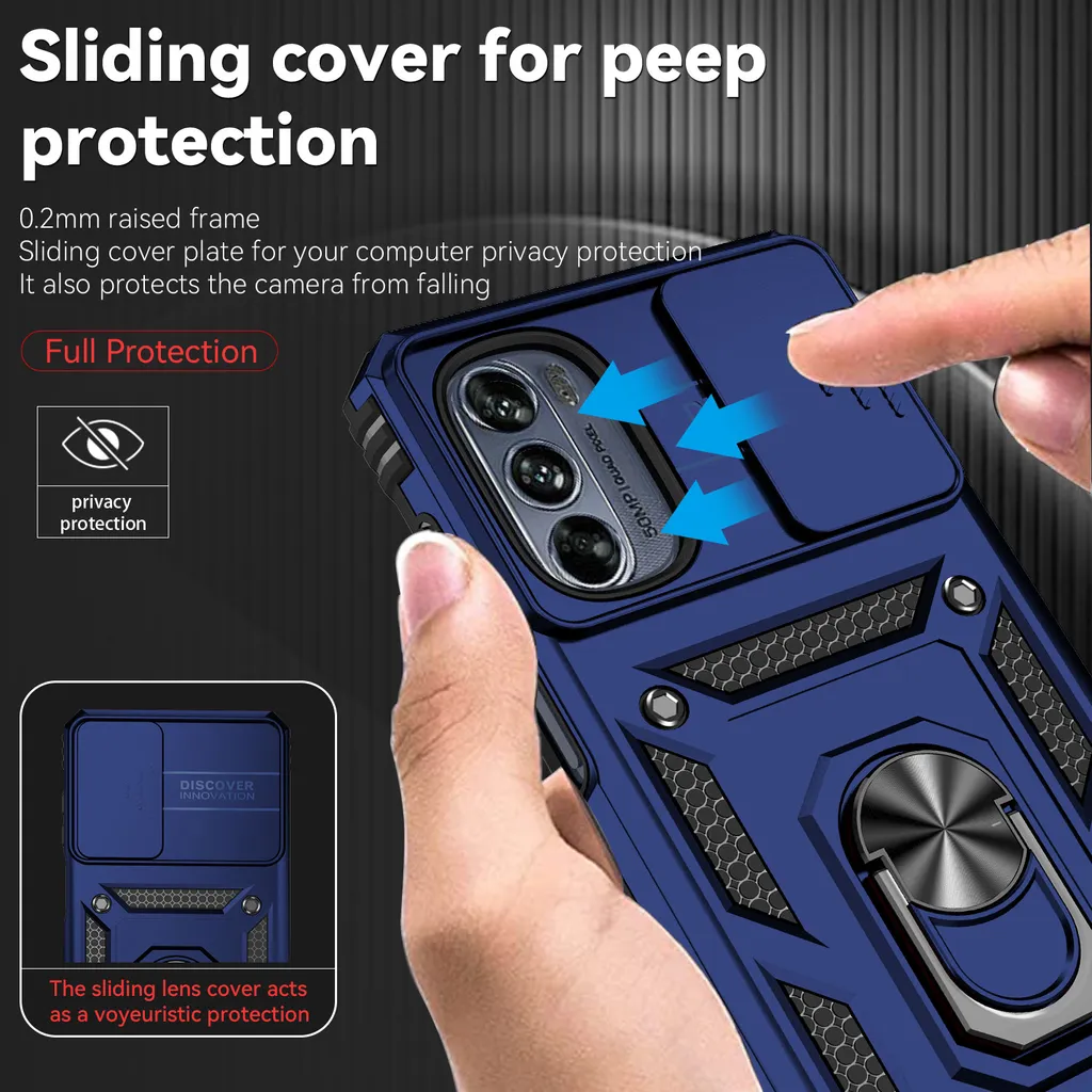 Custodia Motorola Moto G62 5G Blu: Protezione Fotocamera e Anello Stand - 2