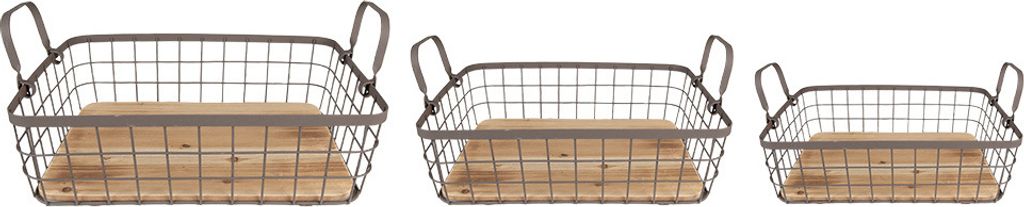 Clayre & Eef Aufbewahrungskorb 3er Set 38x28x11 cm Grau Braun Eisen