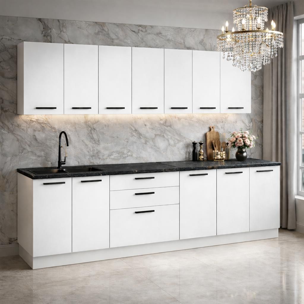 ULWEHOME | Küchenzeile 260 cm Mattweiß, Küchenmöbel-Set mit Produktbild 