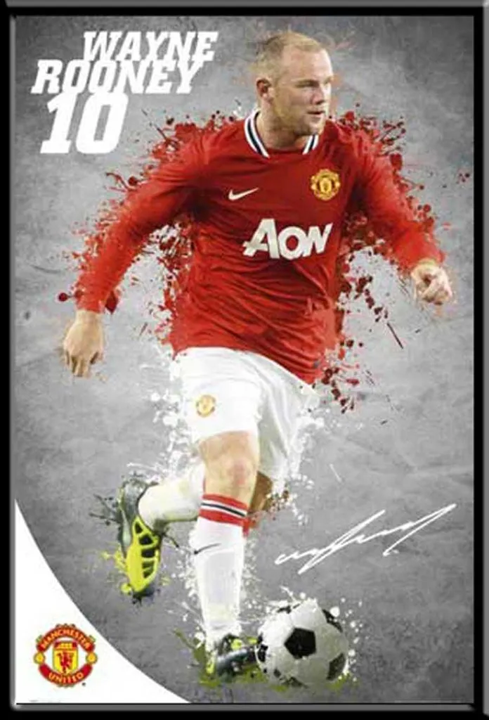 Poster Rooney Manchester United 11/12 avec Cadre MDF Noir Vitre Acrylique