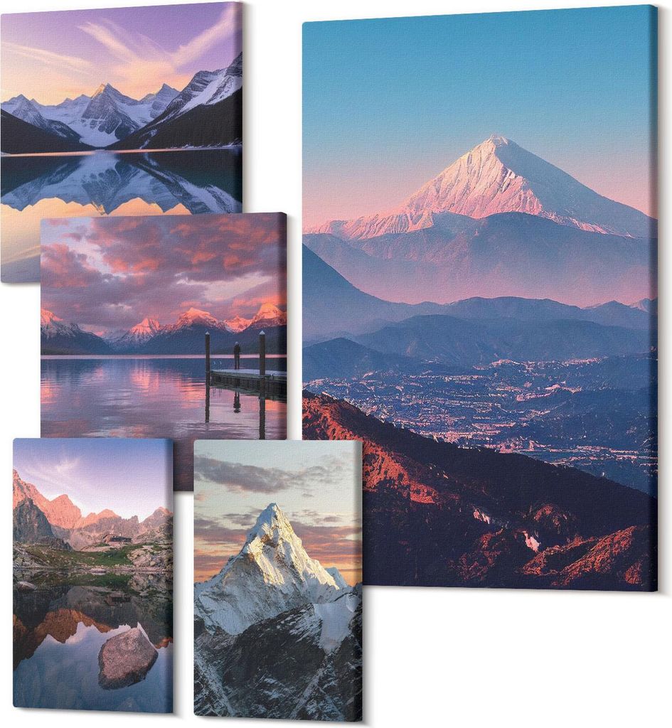 Wandbilder Leinwand 5-teilig – – Polycanvas Kunstdruck – Moderne Bilder für Wohnzimmer & Schlafzimmer – Aufhängefertig – 2x 30x30 cm +...