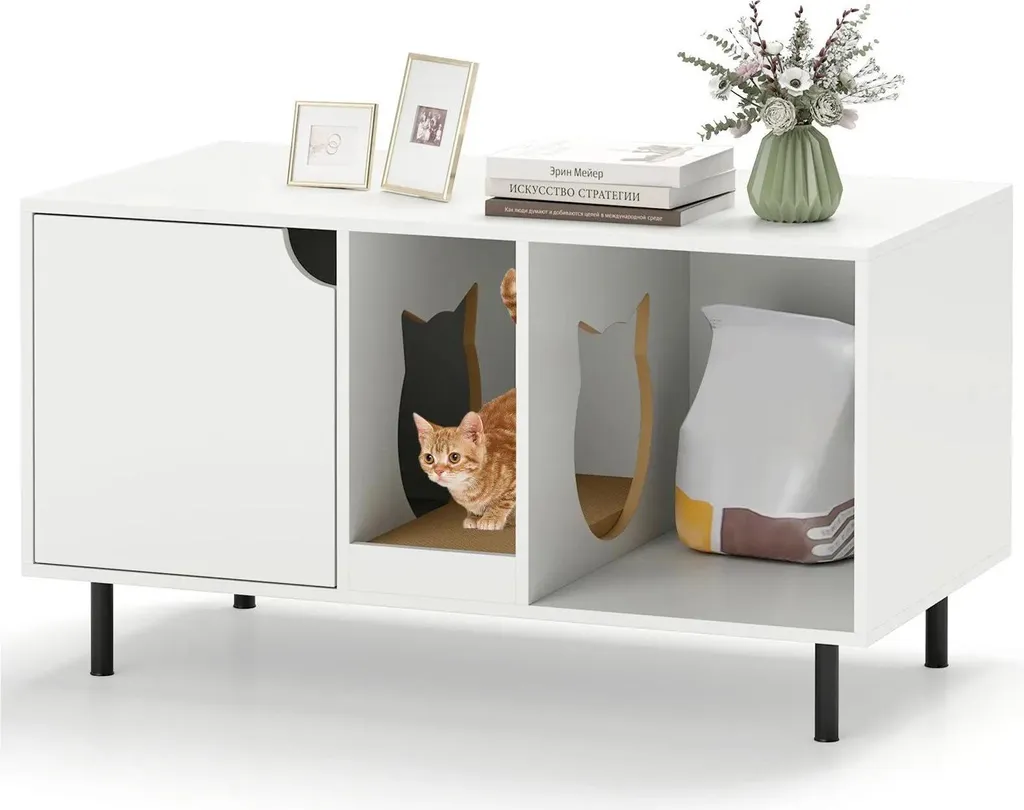 Meuble pour chat blanc anti-odeur avec griffoir et nettoyage facile