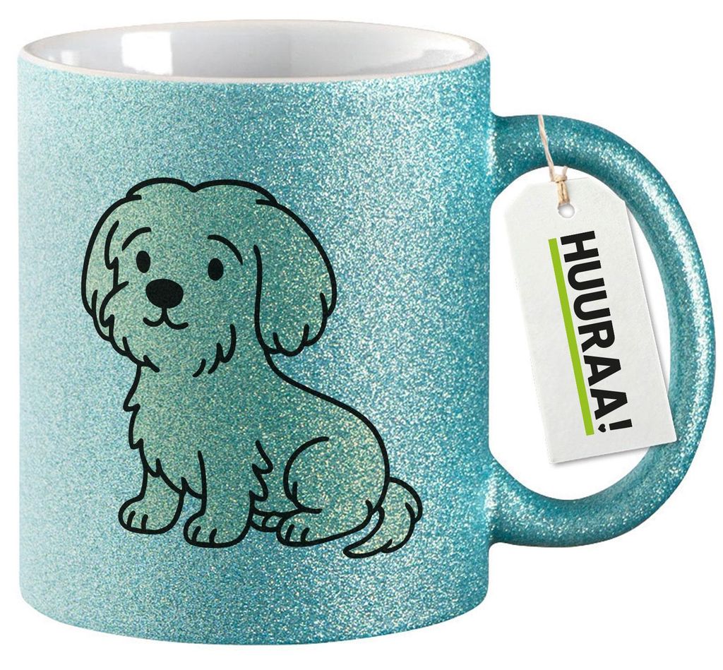 Huuraa Glitzertasse Malteser Malti Comic 330ml Blau Keramik Kaffeebecher Geschenkidee