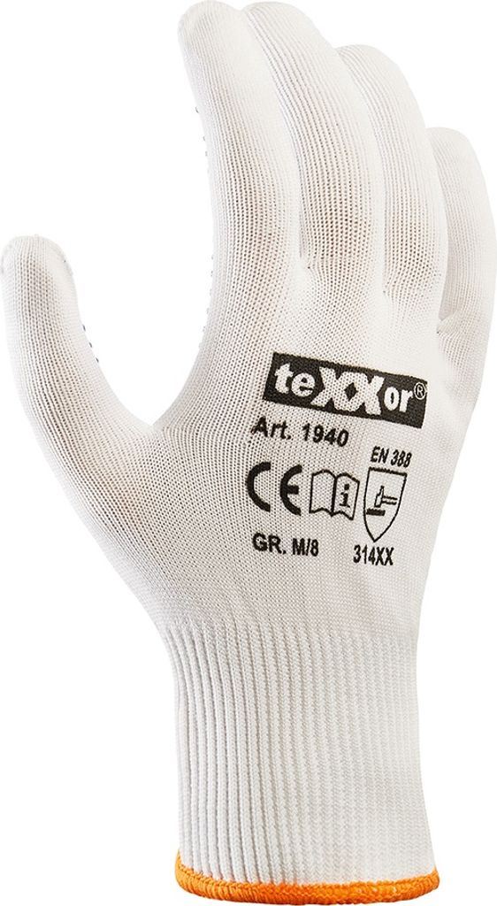 teXXor Feinstrick-Handschuhe NYLON, Weiß/blaue Noppen