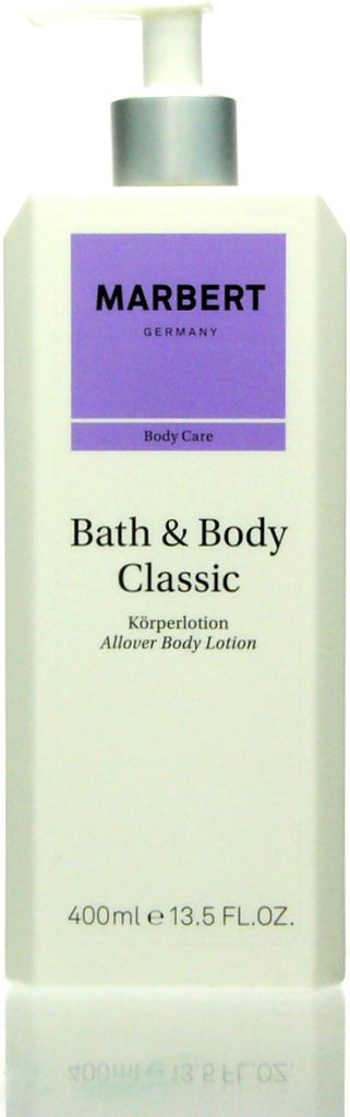 A product shot of a bottle of Marbert Bath & Body Classic lotion.