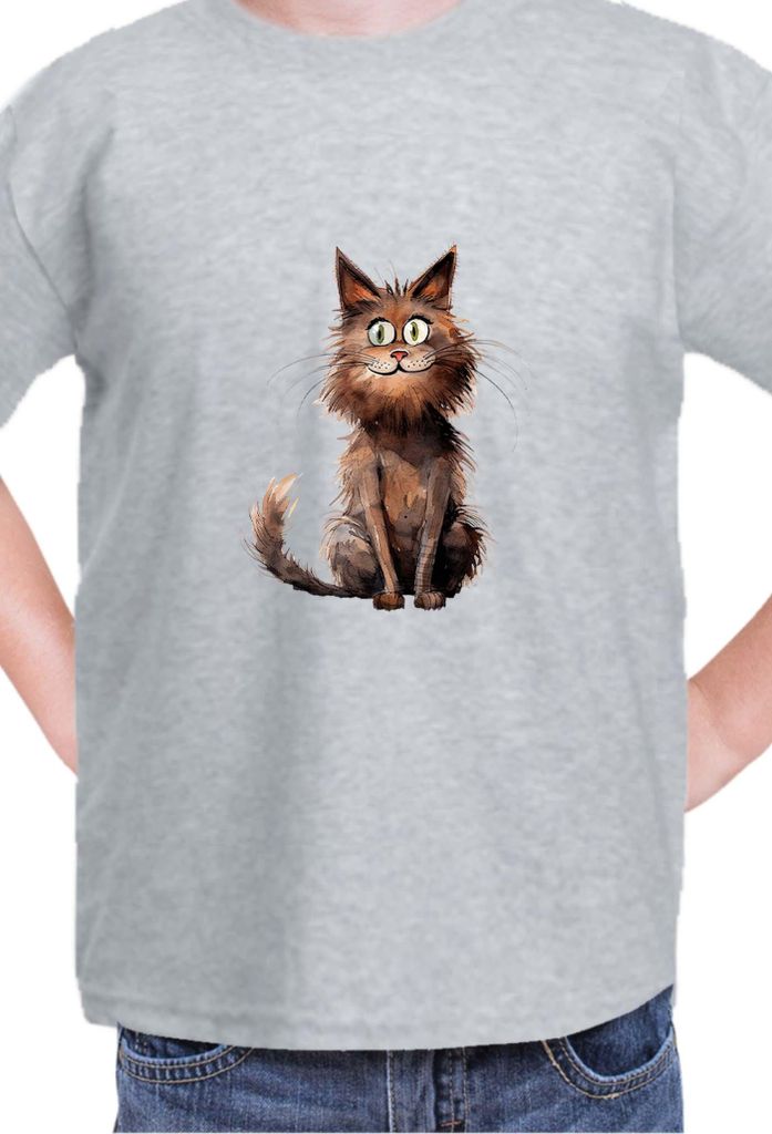 Kinder T-Shirt Funny Cats Breeds York Chocolate Cat, 9-11 Jahr - 140 / Grau