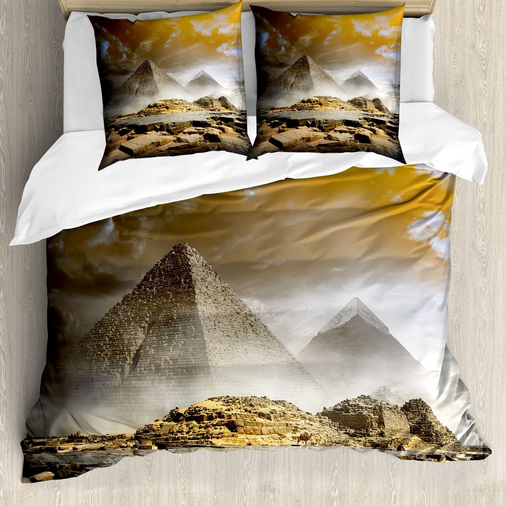 ABAKUHAUS ägyptisch Bettbezug, Kultur, Milbensicher Allergiker geeignet mit Kissenbezügen, 200 cm x 200 cm - 80 x 80 cm, Creme orange