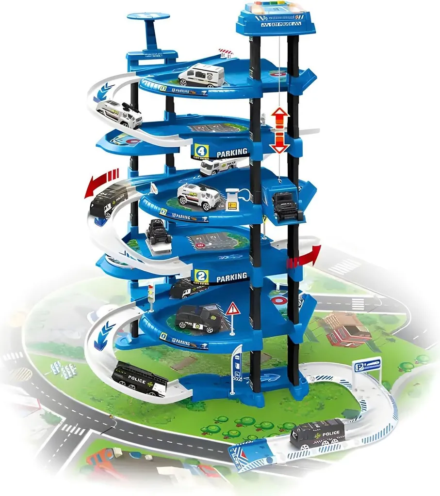 Parking Police Géant 82 Pièces avec Tapis de Jeu Ville et Multiples Voies