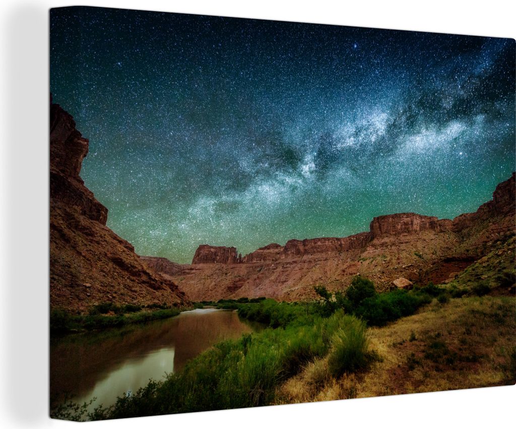 OneMillionCanvasses - Leinwandbilder - 140x90 cm, Beeindruckender Sternenhimmel über dem Colorado River in den USA, Wandbilder Kunstdruck Wandde...