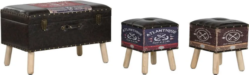 Ensemble de 3 Coffres Home ESPRIT Vintage en Bois et Polyuréthane Marron