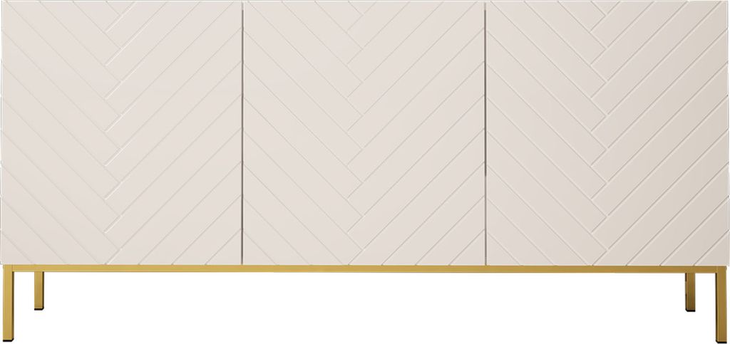 Komoda GINAX 160 cm bílá matná / bílý lesk se zlatým rámem Obrázek produktu 