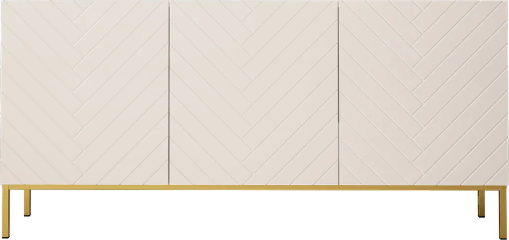 Buffet Bahut GINAX 160 cm Blanc et Or pour Salon ou Chambre Moderne