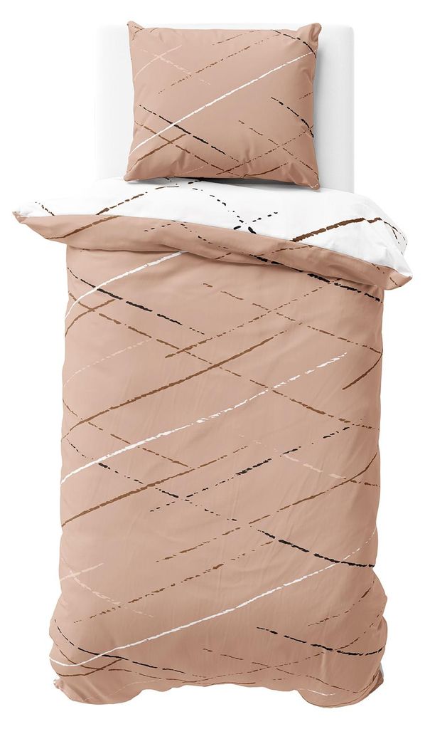 Bettwäsche 155x200 cm Baumwolle Beige Weiß Streifen Produktbild 