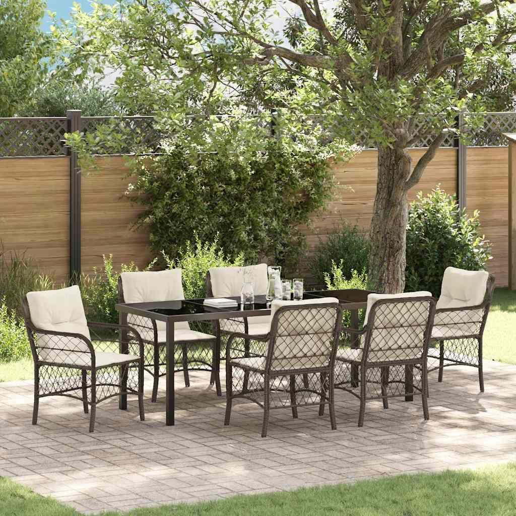 Maison Exclusive - Garten Essgruppe mit Kissen 7 pcs Braun Poly-Rattan