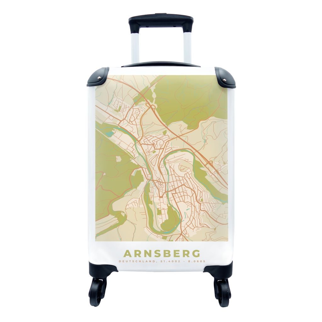 MuchoWow Koffer Handgepäck Trolley Rollkoffer Kleine Reisekoffer mit 4 Rollen - Karte - Arnsberg - Jahrgang - Karte - Cabin Size < 55x40x23 cm &...