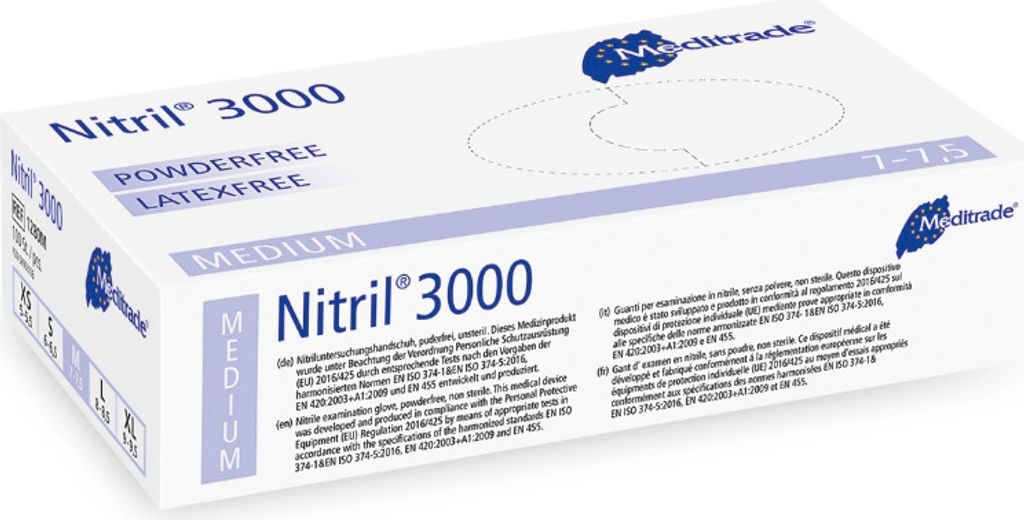Meditrade unisex Einmalhandschuhe Nitril 3000 weiß Größe XL 100 St.