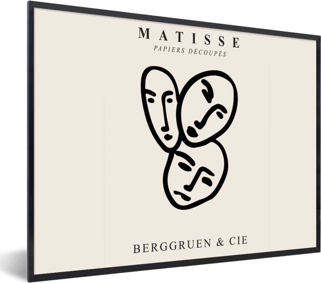 MuchoWow Gerahmtes Poster Matisse - Gesicht - Porträt - Schwarz 40x30 cm - Poster mit Schwarzem Bilderrahmen Wandposter Rahmen Foto Bilder - Kun...