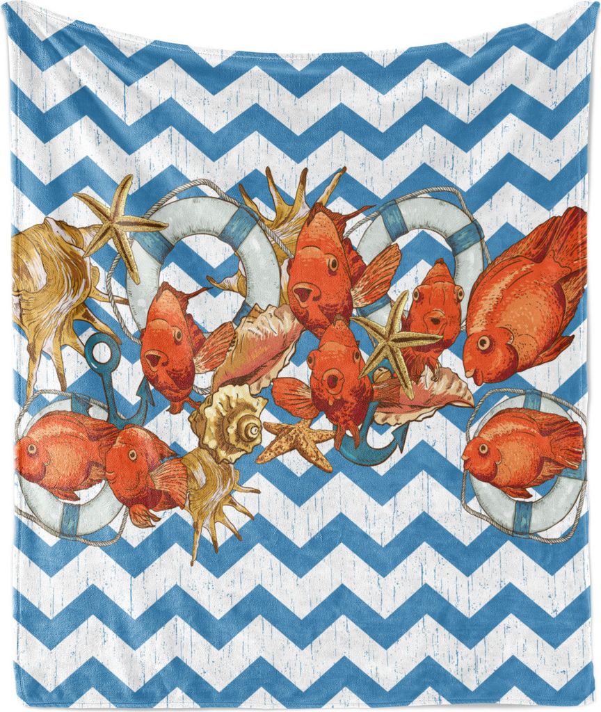 ABAKUHAUS Nautisch Weich Flanell Fleece Decke, Fisch Shell Ahoy Chevron, Gemütlicher Plüsch für den Innen- und Außenbereich, 125 x 175 cm, Mehr...