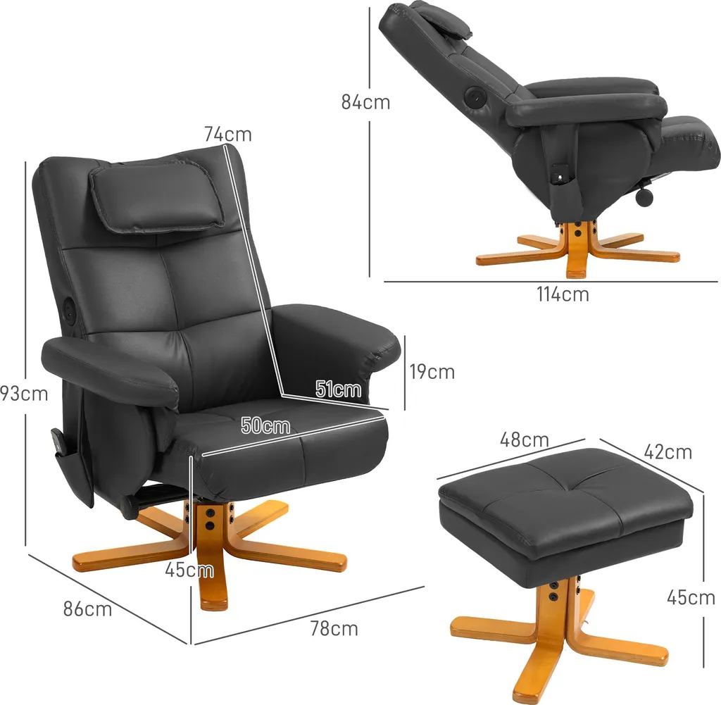 Fauteuil massant inclinable 135° avec coffre de rangement et télécommande XL