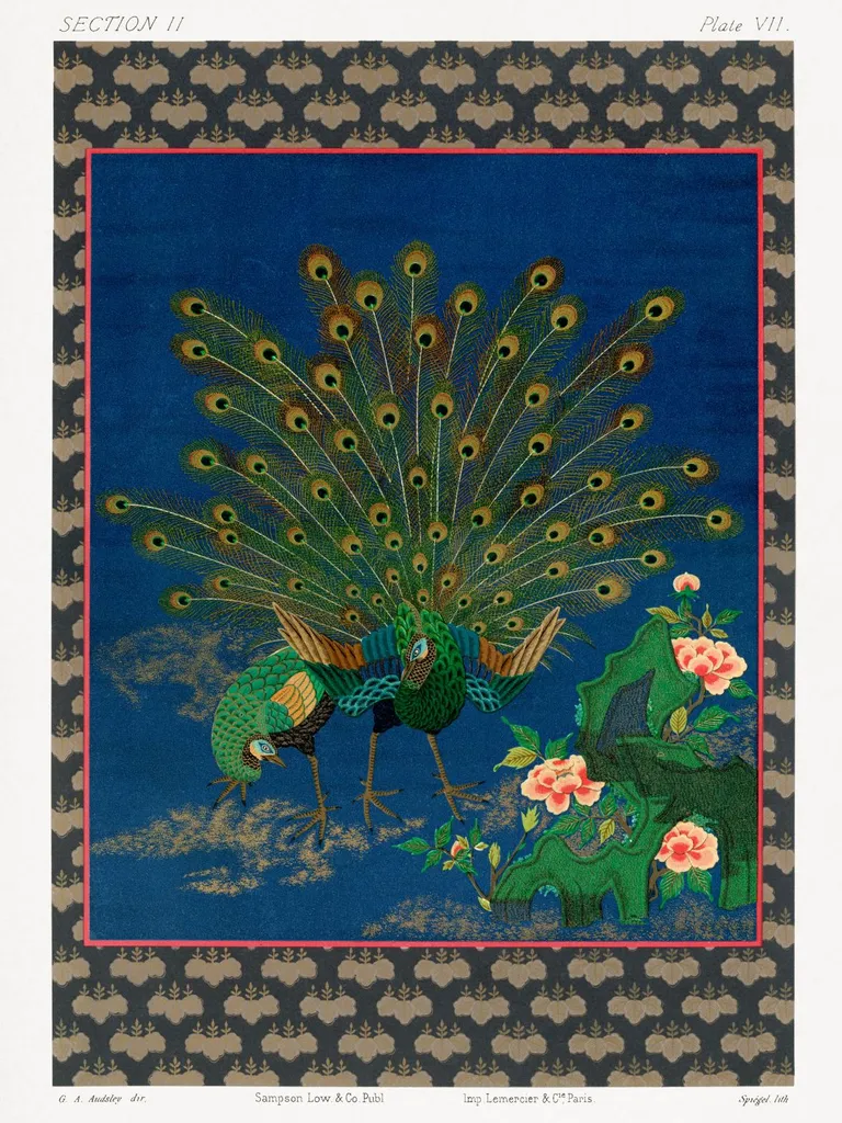 Grande Affiche Paon Multicolore 75x100 cm Style Art Nouveau Audsley