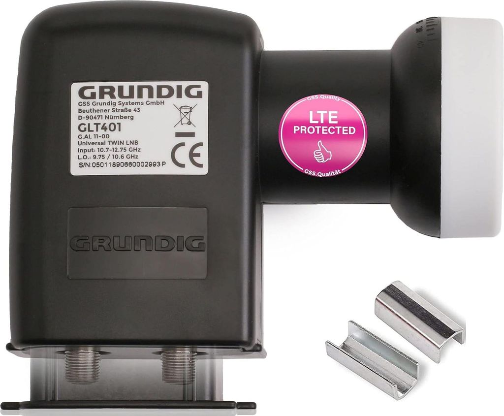 GSS Twin LNB für digital Satschüssel - 2 Teilnehmer, Fernseher - 2fach - mit LTE Filter - Full HD, 4K, HDTV, 0.1dB, 2-Fach, Wetterschutz, kälte-...