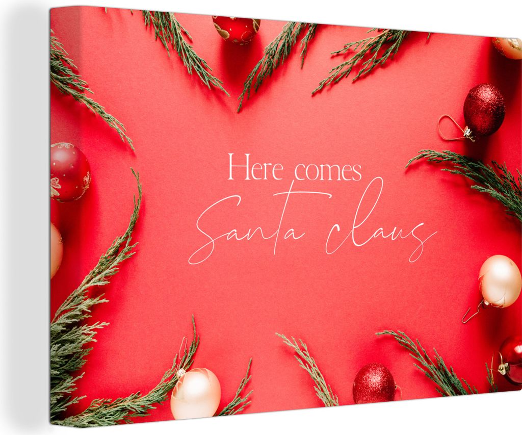 OneMillionCanvasses - Leinwandbilder - 150x100 cm, Winter - Rot - Weihnachtskugeln - Zitat, Wandbilder Kunstdruck Wanddekoration - Foto auf Leinw...