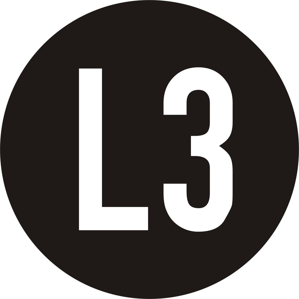 TE-Office 50 Stück Leiterkennzeichen Piktogramm Wechselstromnetz L3 Aufkleber Etiketten Bogen Polyesterfolie 20 mm Schwarz