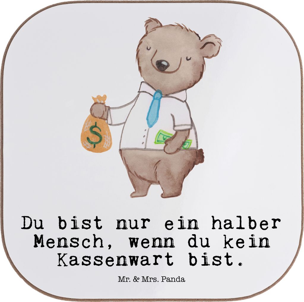 Mr. & Mrs. Panda Untersetzer für Gläser Kassenwart Herz - Weiß - Geschenk, Tischschoner, Verein, Schatzmeister, Lustig, Spruch, gläseruntersetz...
