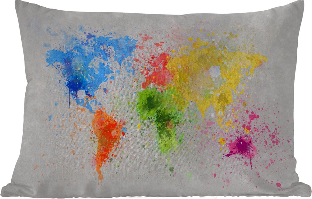 MuchoWow Outdoor Kissen - Weltkarte - Abstrakt - Malen - Kinder - Jungen - Mädchen - 60x40 cm - Wetterfest - Lounge Kissen - Zierkissen - Kissen...