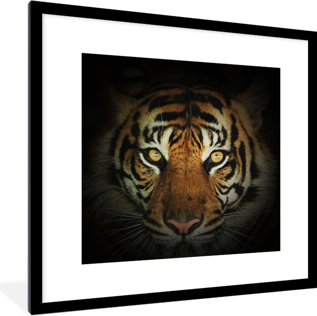 MuchoWow Gerahmtes Poster Tiger - Licht - Augen 40x40 cm - Poster mit Schwarzem Bilderrahmen Wandposter Rahmen Foto Bilder