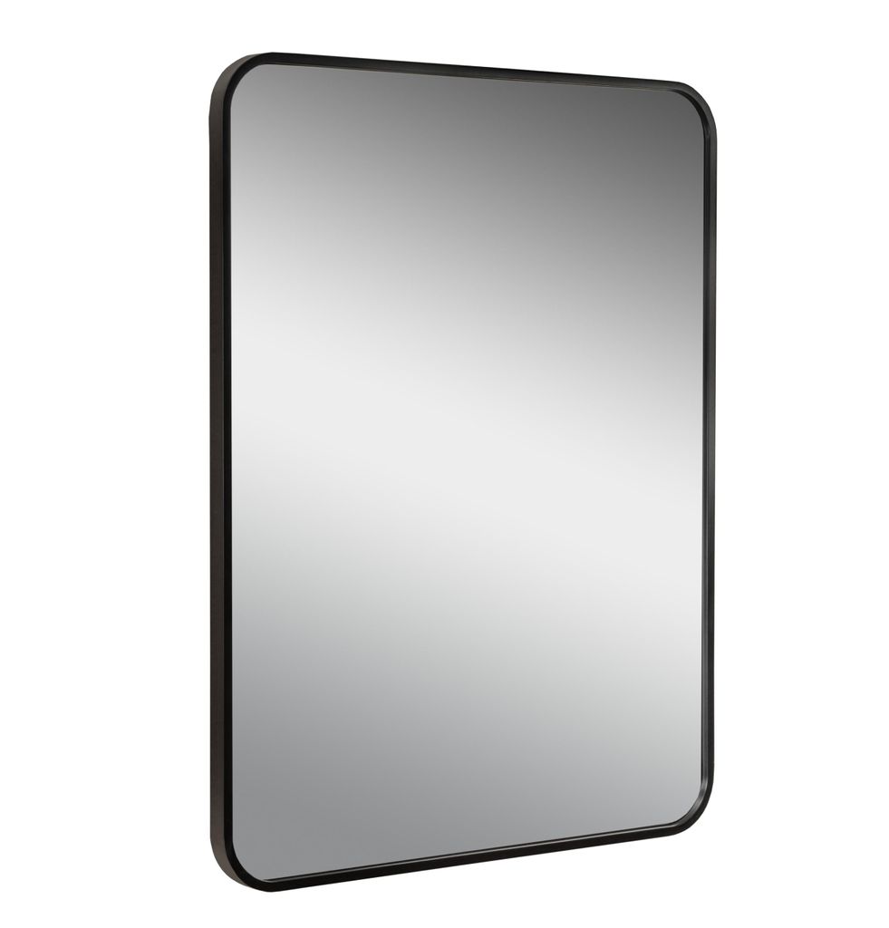 Rechteckiger Spiegel mit abgerundeten Ecken, 60 x 80 cm, schwarzer Rahmen, für Badezimmer, Wohnzimmer oder Flur, modern und dekorativ