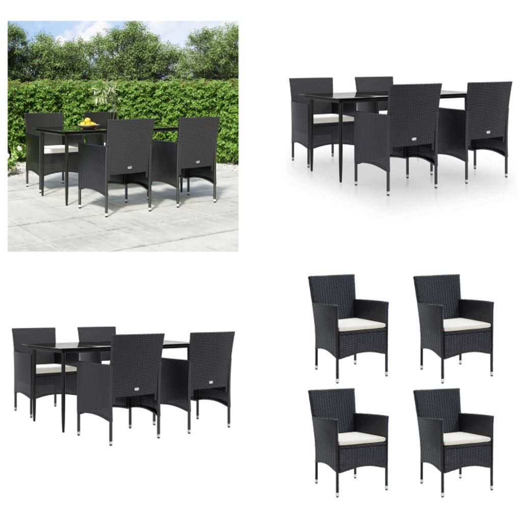 vidaXL 5 tlg. Garten Essgruppe mit Kissen Schwarz - Garten Essgruppe - Garten Essgruppen - Outdoor Essgruppe - Garten Essgarnitur