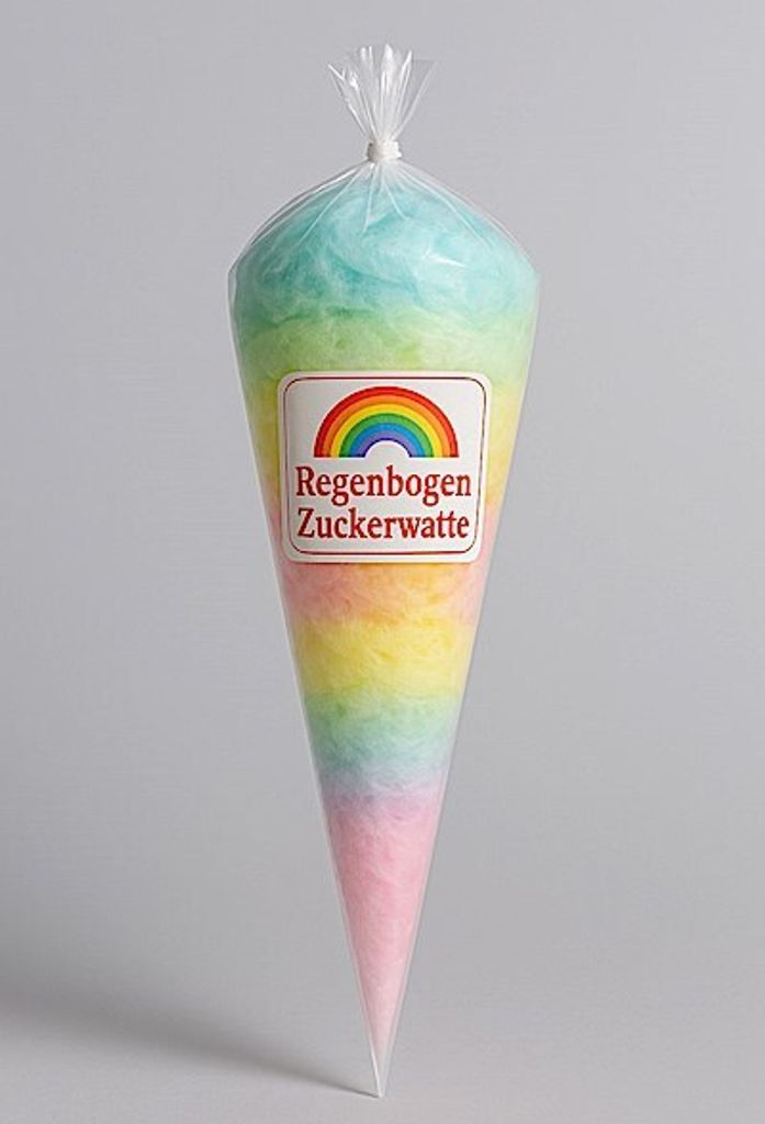 Bunte Regenbogen Zuckerwatte im Spitzbeutel 70g – Fluffig, Produktbild 