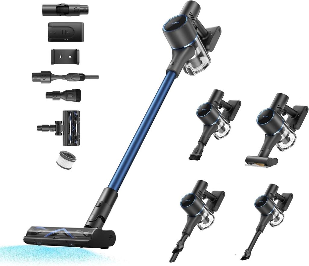 MOVA S4 Detect Akku Staubsauger, bis zu 91 Minuten Laufzeit, staubsauger Kabellos LED-Display, OptiInsigh Multibodenbürste, Anti-Verhedderung